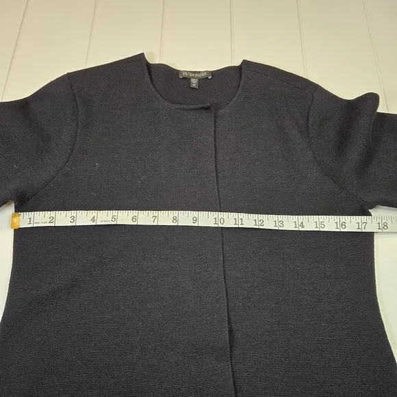 Eileen Fisher Open Front 100% Wool Cardigan Jacket Black Size XS‎ Tunic Length - Picture 7 of 8